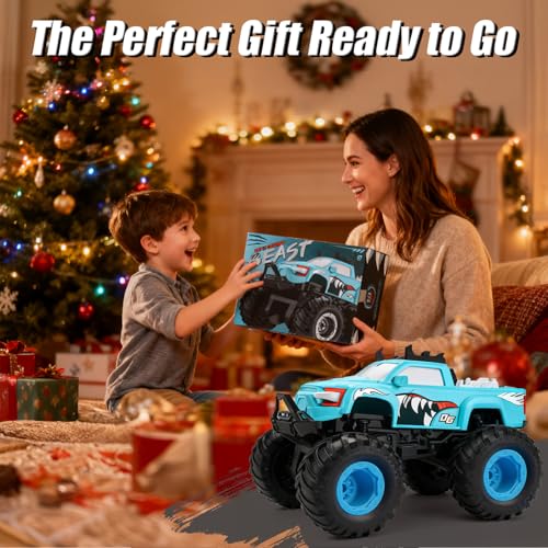 Remote Control Car, 1:24 Scale All Terrain Monster Truck Toys with LED Lights, 2.4 Ghz Off-Road Remote Control Monster Trucks for Boys 4-7, Gift for Kids 8 9 10 11 12