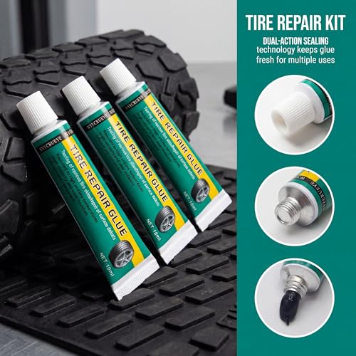 Tire Repair Glue | High Viscosity Wear-Resistant Rubber Cement for Sidewall Patches | Emergency Tire Repair Rubber Nail kit for Cars, Motorcycles | Black, High & Low Temperature Resistant 2 PCS