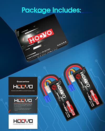 HOOVO 3S 11.1V Lipo Battery 6500mAh 120C RC Lipo Batteries EC5 Plug 2 Packs | Hard Case, Compatible with 1/8 1/10 Scale Vehicles RC Car Trucks Truggy Boats