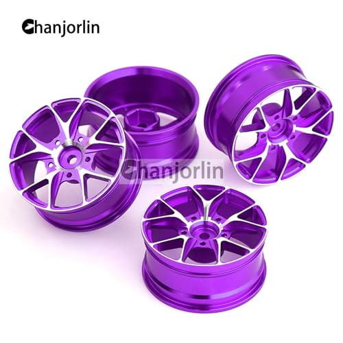 1/10 On Road Drift Wheels Rims Hex 12mm RC Aluminum Alloy Rally Racing Hubs for 1:10 Scale Touring Street Car Tires Tamiya TT01 TT02 HSP 2S 3S Brushless HPI KYOSHO XV02 XV01 4PCS (Purple) - color: Purple