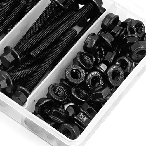 Flanged Hex Head Bolts and Nuts Kit, Black Alloy Steel Grade 10.9, 112 Pieces, M6 x 1mm, Black Oxide Finish - color: 112PCS M6 Bolts and Nuts Kit
