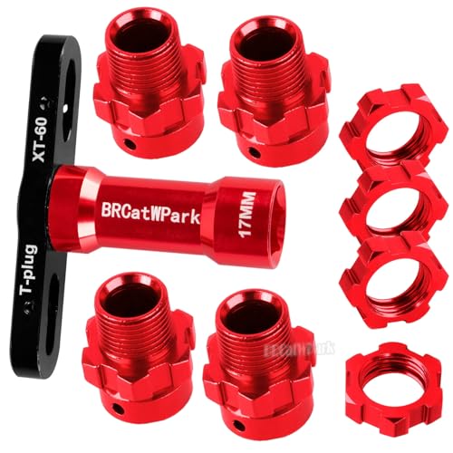 RC 17mm Wheel Hex 6mm Extended Wheel Hub Drive Upgrades Part for 1/10 E-Maxx/T-Maxx/E-Revo/Revo/Summit,4pcs Aluminum Hex Hub Adapters & Nuts w/Wrench,Replace Part #6469 5854,Red