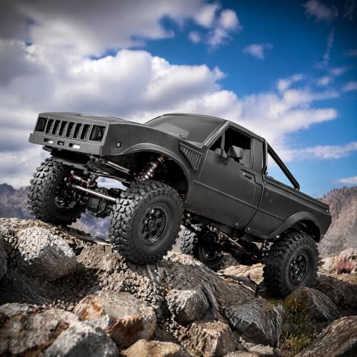 1/24 RC Crawler Hard Body Shell with Bed Rack, ABS Plastic Pickup Truck Body Shell Replacement Compatible with Axial SCX24 C10 Bronco Wrangler Base Camp 4Runner, Black