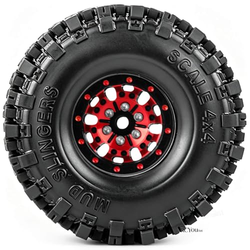 RC Aluminum (4PCS) 1.0 Wheel Rim Soft Rubber Tires&1.0 Beadlock Wheel Rim&Wheels Tires for 1/18 1/24 Trx4m SCX24 RC Crawler Car,Red - color: Red- (Rc Wheels Tires)