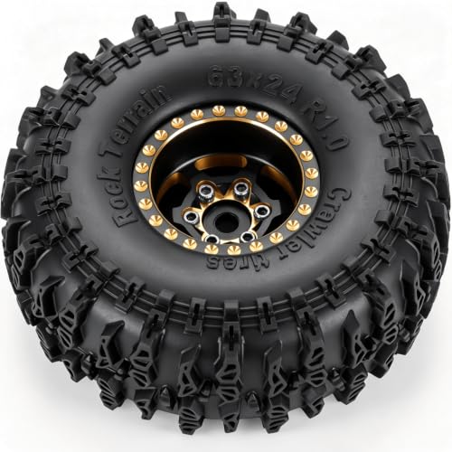 RC 1.0" Beadlock Wheels and Tires for RC Crawler 1/18 TRX4M,1/24 SCX24,Brass 1.0 Beadlock Wheels RC Rims w/ 1.0 Beadlocks Tires Soft Sticky Rubber Tires,4pcs,Style C - style: Style C(4pcs)