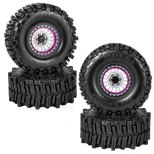 RC 2.2" Beadlock Wheel and Tires Set for 1/8 1/10 TRX4 TRX6 SCX10 II III D90 90046 Gen8 MST VS4-10 CFX Crawler Car,(4PCS) RC Wheels Rims&2.2 Beadlock Wheel Tires,Silver - color: Silver (2.2 Tires Wheels)