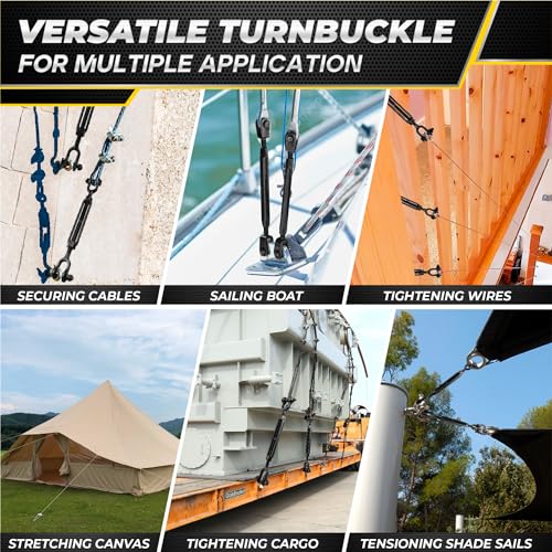 1200 LBS 3/8”x11.4” Jaw and Jaw Turnbuckles for Cable Wire Tensioner (2PCS) | Ultra Durable Steel Weather Resistant, Durable Black Turnbuckle for Wire Rope Tension, Shade Sail Hardware, Sun Shade Tent - style: 2Pcs 3/8”x11.4”