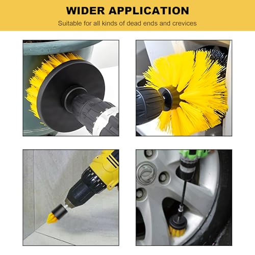 6PCS Drill Brush Attachment Set, 1/4in Power Scrubber Cleaning Brushes with Extended Rod, All Purpose Drill Activated Brushes Cleaning Kit for Car Detailing Carpet Floor Tub