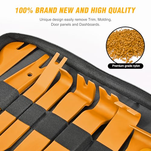 GOOACC 102Pcs Trim Removal Tool, Auto Push Pin Nylon Bumper Retainer Clip Set Fastener Terminal Remover Tool Round Handle Crowbar Kit Car/Radio Panel, Yellow - color: 102Pcs Clips+ Remover Yellow, size: Clips+Remover