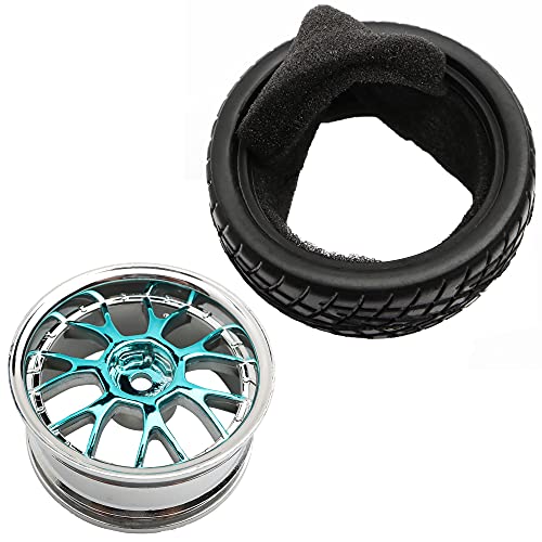 4PCS 12mm Hex Hub RC Cars Wheels and Tires,62mm On Road Touring Rubber Racing Rally Tires Set for 1:10 1:16 1:18 XV01 TT01 TT02B HSP 94122 94123 94103 3850 3851 FW06 16889 RC Cars(Silver Blue)