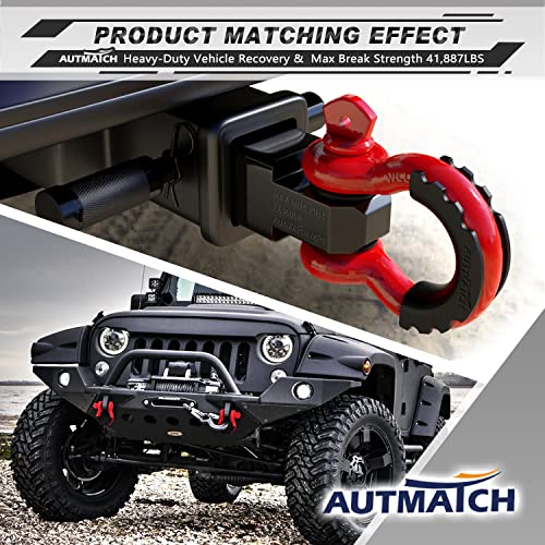 AUTMATCH D Ring Shackle 3/4" Shackles (2 Pack) 41,887Ibs Break Strength - Clevis Shackles with 7/8" Screw Pin and Shackle Isolator Washers Kit for Tow Strap Winch Off Road Vehicle Recovery, Red - color: Red