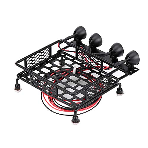 RC Car Roof Rack,Small Size Roof Rack Luggage Carrier with LED Light Round for Axial SCX10 1/10 RC Car