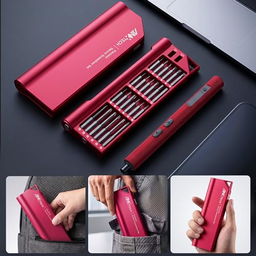 3.7V Mini Electric Screwdriver 52in1 Kit for Phone Laptop | Rechargeable, 48 magnetic bits, 3 torque settings, LED light, for camera, RC car, drone, watch repair (Red) - color: 52-in-1-red