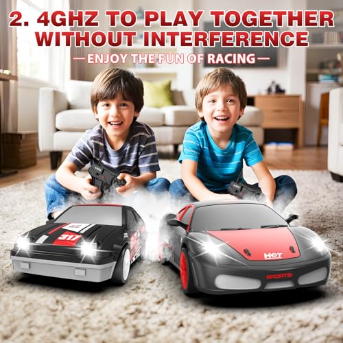 RC Drift Cars, 2.4Ghz 1:24 Remote Control Car 4WD High Speed Drifting RC Car with LED Light and Drift Tires Racing Toy Cars for Kids Boys Girls Adults(Black) - color: Black