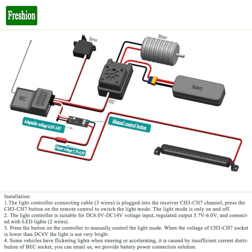 Freshion RC Light Bar 20 LED 4.3 Inch Aluminum RC Lights RC Crawler Accessories for Axial SCX10 Traxxas TRX-4 TRX4M Arrma Senton Redcat GEN7 1/10 1/18 rc Light kit