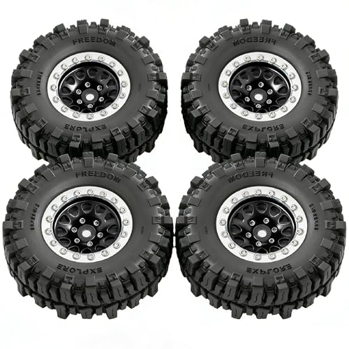 REDSPIDER RC 1.3inch Beadlock Wheels and Crawler Tires 64mm * 26mm Mud Slingers X Super Soft Sticky Tyres For RC 1/24 1/18 Scale Crawler TRX4M SCX24 FCX24 FCX18 (Black) - color: Black