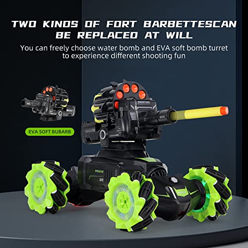 Rc Car Shoot SoftBullet,Fits for Nerf, Remote Control Hand Gesture Stunt Drift Truck, 360°Rotating Battle Tanks with Soft Bullets Water Bomb, Spray, Music, Led, Toy Gifts(Green) - color: Green