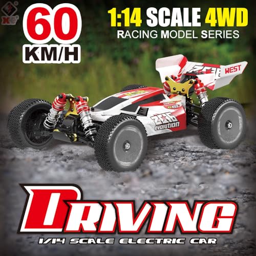 GoolRC WLtoys 144001 RC Car, 4WD 2.4GHz 60km/h High Speed Remote Control Car Off-Road RC Trucks, 1:14 Scale RC Buggy with RTR Aluminum Alloy Chassis 550 Motor Gifts for Adults (Red) - color: Red