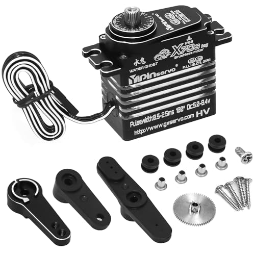 GOUPRC 70kg High Torque 8.4V Metal Oblique Gear High Speed Servo IP68 Waterproof Upgraded All Aluminum Case for 1/8 1/10 1/12 RC Car Crawler Boat Robot (X70S 70kgServo)