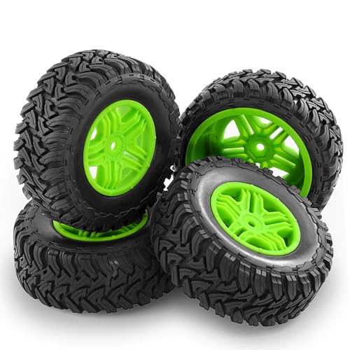 REDSPIDER•1/10 12mm Hex Short Course SC Trucks Wheels and Tires(4pcs) OD 4.3''for 1/10 RC Off-Road Car Traxxas TRX4 Slash Arrma Losi Tenacity Vkar 10sc Hpi RC Buggy Car (Green) - color: Green