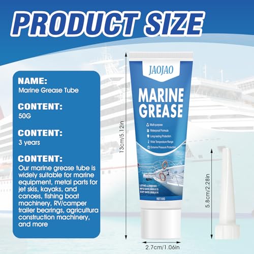 JAOJAO Waterproof Marine Grease Tub Resistant to Saltwater and Washout | High Temp(0°F - 250°F) Heavy Duty Marine-Grade Grease for Wheel Bearing, Steering Cables, Throttle and Shift Cables, 50g