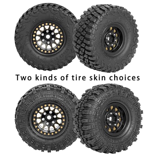 RC Full Brass 1.0in Beadlock RC Truck Tires Wheel Tires Upgrades Part for 1/18 1/24 Trx4m Axial SCX24 RC Crawler,RC Wheels Hops Up(4pcs Black) - style: Style D