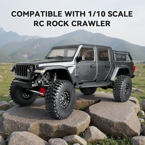 High-Grip Aluminum 1.9 Beadlock Wheels and Tires Set Combo All-Terrain for Traxxas TRX-4 Axial SCX10 Capra RC4WD Redcat Gen8 1/10 Scale RC Crawler - color: Black Rims