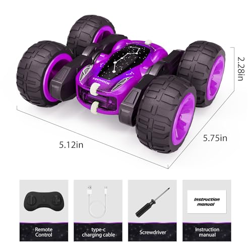 Tecnock Remote Control Car for Kids, 2.4GHz RC Cars with USB-C Easy Charging, 4WD Double Sided 360° Rotates and Flips RC Stunt Car, Toys Gift for Boys and Girls Ages 6-8, 8-12 - color: Purple