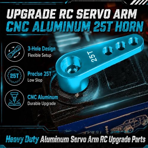 2PCS 25T Aluminum Servo Horn, 3-Hole RC Steering Arm for Futaba Savox MG995 | CNC Aluminum Servo Arm M3 Thread Adjustable Linkage 12mm 16mm 20mm Positions 1/8 1/10 RC Power HD MG996 Crawler Buggy Truck - color: Skyblue
