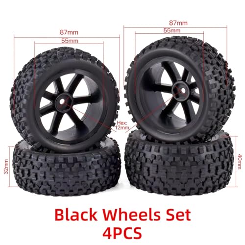 RC Car Parts for Redcat for HPI for Traxxas 1/10 RC Off Road for Buggy Car Black Front Rear Tires Wheels Set 12mm Hex Hubs Foam Inserts