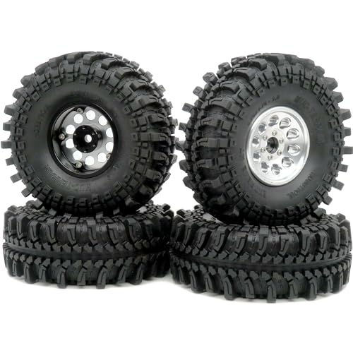 RC 1.9 Beadlock Wheels Rims Silver & XL Size 1.9 Tires 4.75" (121mm) Fit 1/10 Crawler Redcat Gen8 Traxxas TRX-4 Tamiay CC01 Axial SCX10 Mud Rock Crawler Badland Terrain, (4-Pack, Assembled) - color: Silver