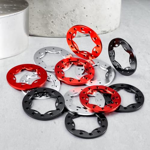 4PCS/1Set Aluminum 1.55" RC Beadlock Ring for AXIAL UTB18 D90 TF2 CC01 AX90069 MST JIMNY 1/10 RC Crawler Truck Car Wheels (Black) - color: Black