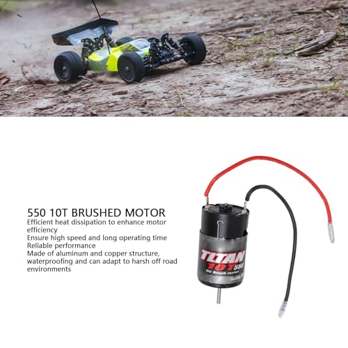 550 10T Brushed Motor Replacement High Speed RC Crawler Motor with Built in Cooling Fan and Heatsink for Axial SCX10 JL 90046 1:10 RC Car Aluminum Copper