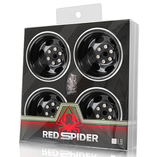 REDSPIDER•Negative Offset -10mm 1.9'' Beadlock Wheels Deep Dish Metal(4pcs) Retro Design for Scale 1/10 RC Crawler Axial SCX10 TRX4 VS4-10 Redcat Gen8 RC4WD D90 Rock Crawler (Black) - color: Black