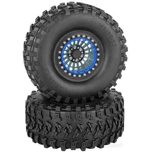 RC Aluminum 2.2" Beadlock Wheel Tires Set for 1/10 RC Crawler Car,TRX6 TRX4 SCX10 II III 90046 D90 Gen8 MST CFX VS4-10,RC Wheels 2.2 Beadlock Wheel Rims,(4PCS) Titanium - color: Titanium -(Rc Wheels Tires)