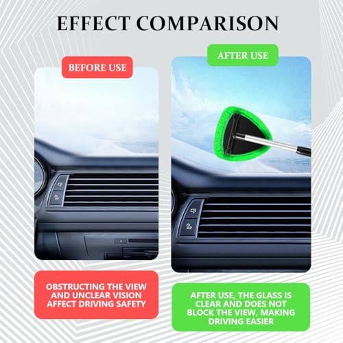 19" Extra-Long Windshield Cleaner Tool & Car Interior Detailing Kit | Extendable Handle and 4 Reusable Microfiber Pads, Streak & Lint-free, Auto Glass Wiper Brush for Car & Home - color: Green