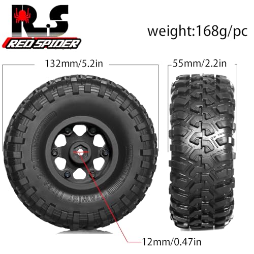 REDSPIDER 2.2 Beadlock Wheels and Tires(4pcs)Plastic wheels with lightweight design,All terrain tires.for 1:10 RC Axial SCX10 Canyon Trail 105Rims TRX4 TRX6(Green)