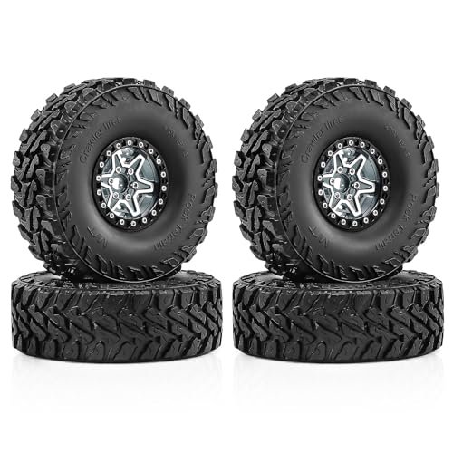 1.9" Beadlock Wheels and Tires 121mm (4.75in) for TRX4 SCX10 1/10 RC Crawler Upgrade Parts (Titanium-3., 4Pcs) - color: Titanium+P tires
