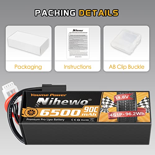 4S RC Battery 14.8V 6500mAh 90C Hard Case 2Pcs for RC Car Truck Boat | 14.8V Lipo Battery 90C for 1/5-1/8 RC Car/Trucks/buggy boats plane, hard case durability. TX plug + EC5 adapter.2-pack value
