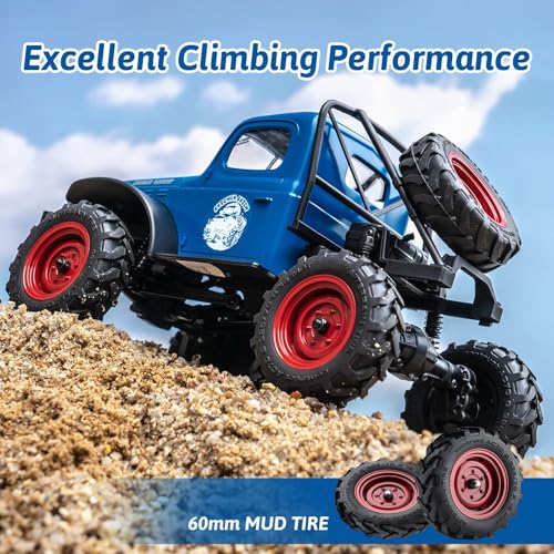 FCX24S RC Crawler 1/24 Remote Control Car, Power Wagon S 4WD RC Crawler Two-Speed Shift, RC Rock Crawler 8Km/h with Metal Gears for Adults (Blue) - color: Blue