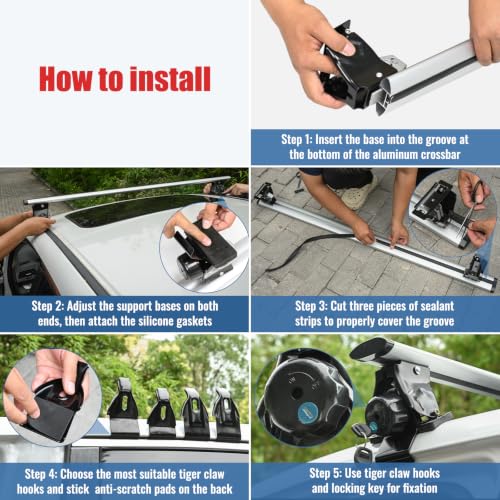 Universal Roof Rack Cross Bars 51" (1.3m) - Heavy Duty 440lbs Capacity Car Top Rails for Naked Roof (No Side Rails) - Aerodynamic Aluminum Alloy with 4-Claw Hooks, Silver