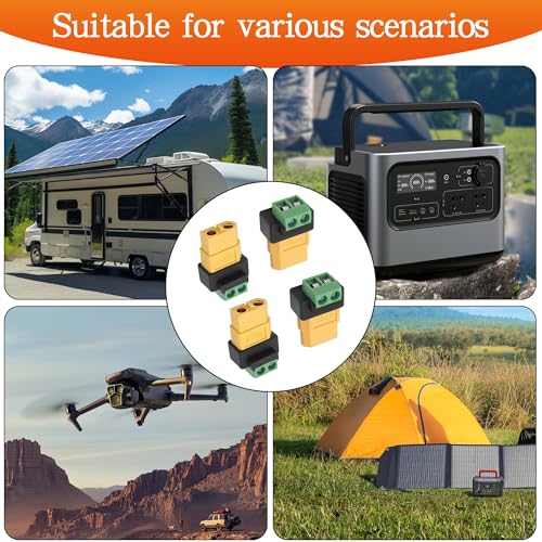 MEIRIYFA XT60 Solderless Connector Female to 2Pin Screw Terminal Adapter for Solar Panel、Portable Power Station,Unmanned Aerial Vehicles, Model Aircraft Plug 4Pcs