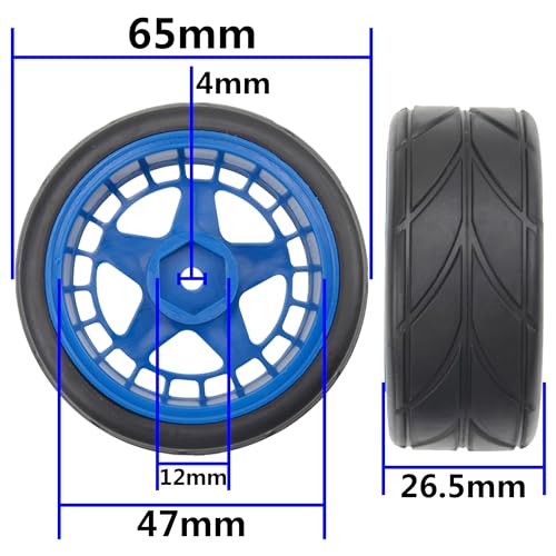 ShareGoo RC OD 2.55" Nylon 12mm Hex Wheels & Rubber Tires Set Compatible with Traxxas Tamiya Sakura HSP Redcat 1/10 RC On-Road Touring Drift Car (Blue) - color: Blue