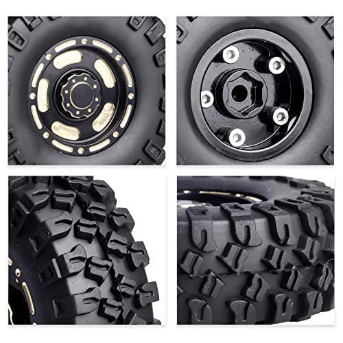 HobbyPark Brass 1.0 Beadlock Wheels & Tires for 1/18 TRX4M Upgrades Parts 1/18 SCX24 1/24 RC Crawler Replacement, Set of 4 (Type B) - style: Type B