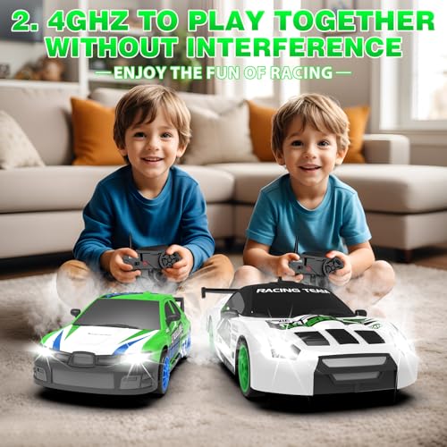 Remote Control Car 2.4GHz 1:24 Scale 4WD RC Drift Car 15KM/H High Speed Drifting RC Cars with Cool Lights Extra Tires Toys for Kids Boys Girls Adults, Green - color: L.white - Green