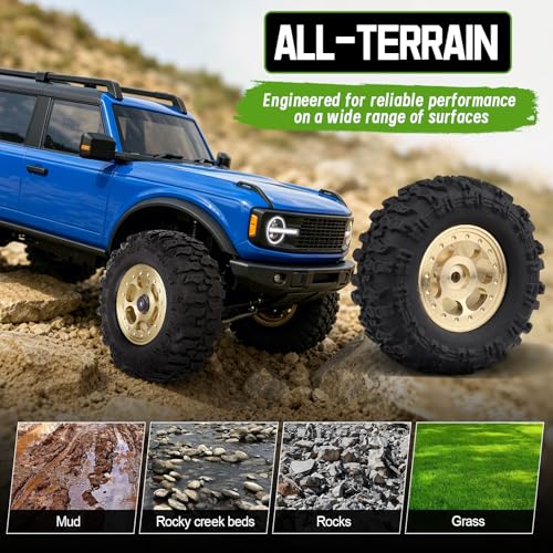 HobbyPark Brass Wheels and Tires for 1/30 Axial SCX30 Upgrades RC Crawler Parts 33x14mm 0.7" Tire with Foam Inserts, Set of 4 (Gold-6 Spokes Rims) - color: Gold-6 Spokes Rims