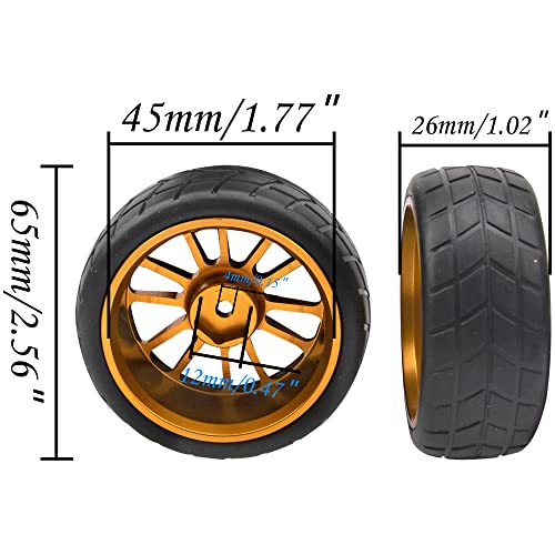 OD 2.55" Rubber Tires & Metal Wheel Rims 12mm Hex Hub Compatible with HSP Tamiya HPI Kyosho 1/10 On-Road Touring Car WLtoys 1/14 144001 Traxxas 1/16 Slash 1/18 A959B RC Buggy (Orange) - color: Orange