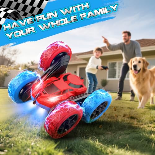 cosone RC Stunt Car for Kids, Blue&Red, Rechargeable, 2.4Ghz | 360° Rotating, 6-10 Years Old, Remote Control, Birthday Gift - color: Red&blue
