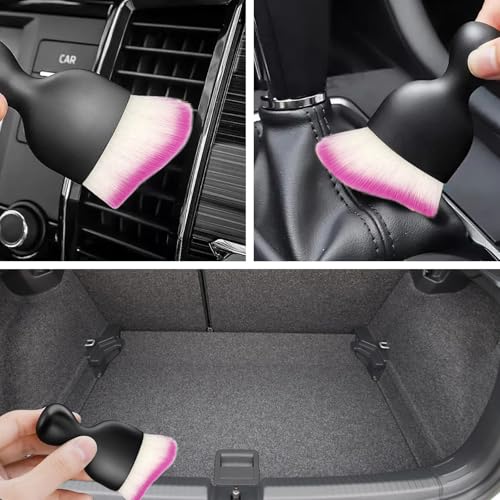 1Pcs Auto Soft Hair Brush Advanced Car Interior Detailing Brush for Dashboard Air Vent Gaps Dust Removal and Cleaning of Leather Surfaces Widely Used, Black handle, white and purple bristles - color: White