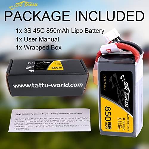 TATTU 850mAh 11.1V 45C 3S LiPo Battery Pack with XT30 Plug for Multirotor FPV 150 180 Size Quadcopter - size: 1 Pcs